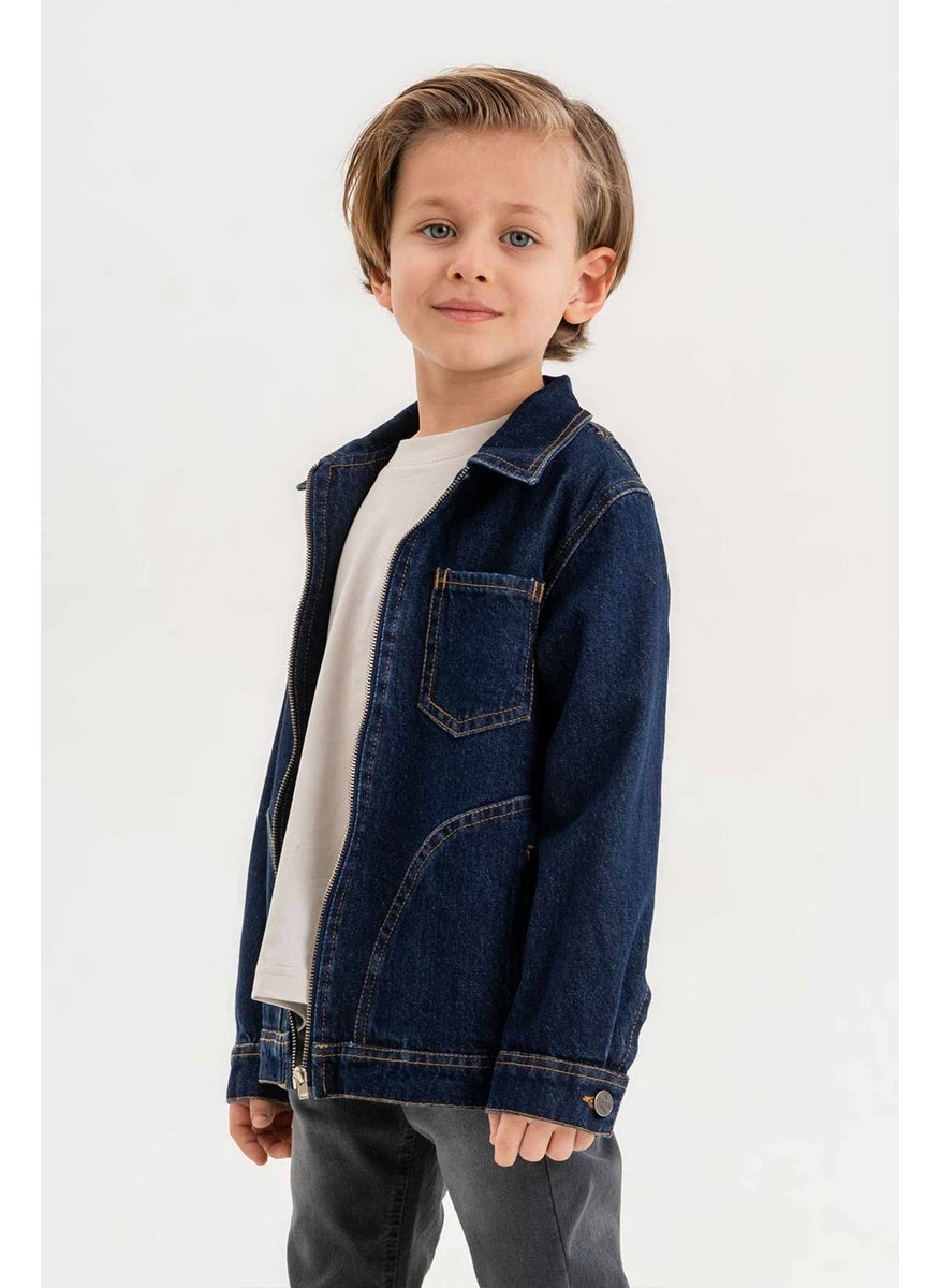 Gold Class Kidswear Zippered Double Pocket Single Chest Pocket Boy Denim Jacket  - Image 3