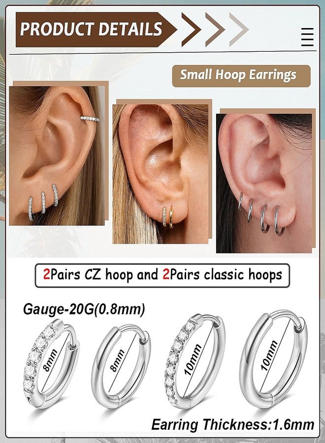 AMASIS Hypoallergenic Surgical Steel Earrings Sets for Sensitive Ears Lightweight Small Huggie Hoop Earrings 20G Stainless Steel Opal Ball Pearl CZ Flat Back Earrings for Women Men Trendy Cartilage Earrings - Image 2