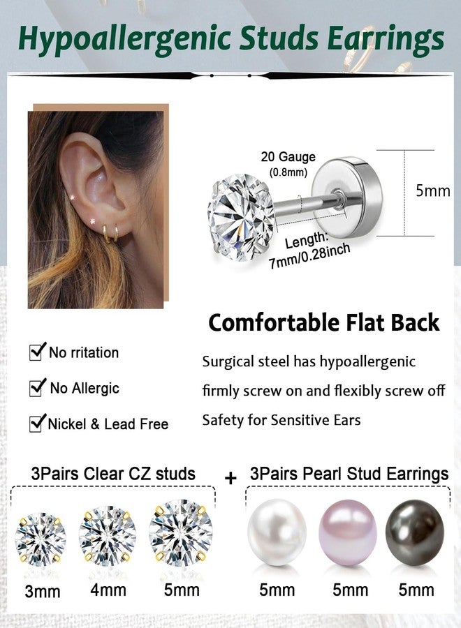 AMASIS Hypoallergenic Surgical Steel Earrings Sets for Sensitive Ears Lightweight Small Huggie Hoop Earrings 20G Stainless Steel Opal Ball Pearl CZ Flat Back Earrings for Women Men Trendy Cartilage Earrings - Image 3