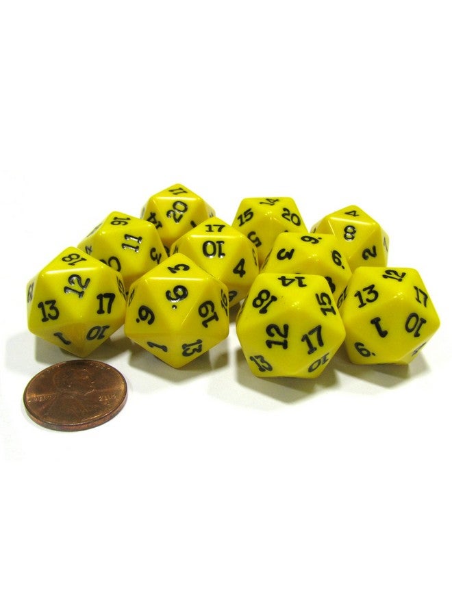 Koplow Games Set of 10 Twenty Sided 19mm D20 Opaque RPG Dice - Yellow with Black Numbers Die - Image 2