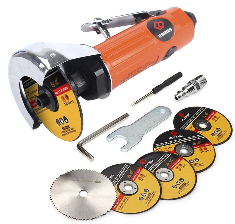 Baisiky Air Cut Off Tool with 5Pcs 3-inch Die Grinder Cut-Off Wheels, Pneumatic Metal Sheet Cutting Tool, Heavy Duty Air Cutter Cut off Tool - Image 1