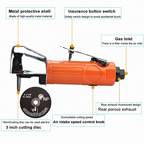 Baisiky Air Cut Off Tool with 5Pcs 3-inch Die Grinder Cut-Off Wheels, Pneumatic Metal Sheet Cutting Tool, Heavy Duty Air Cutter Cut off Tool - Image 4