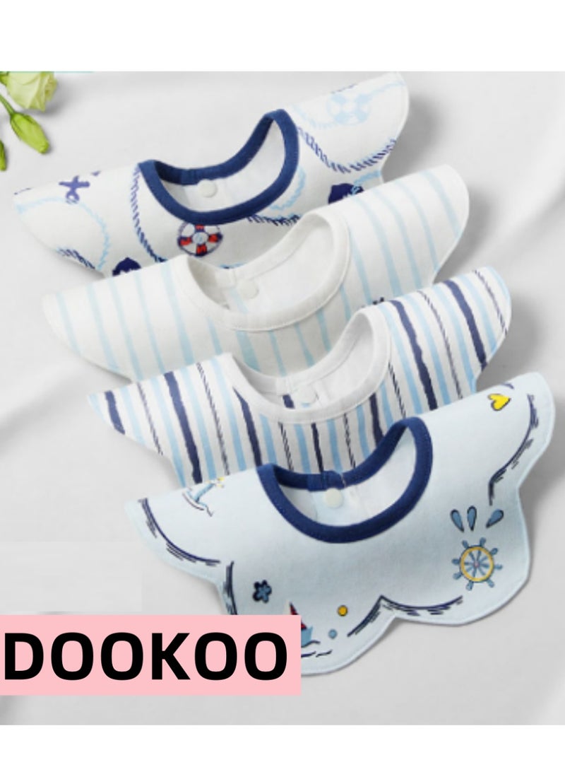 DOOKOO 4-Piece Baby Bibs, 360-Degree Rotating Soft Bibs for Feeding, Eating and Drooling - Image 1