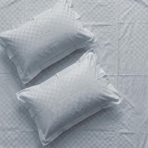 Urban Space 100% Cotton 300TC Jacquard bedsheets for King Size Bed, Pure Cotton Bedsheet King Bed, Checks bedsheet King Size with 2 Pillow Covers (108 x 108 Inches, Greyish Blue Cubes) - Image 1
