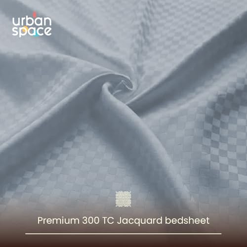 Urban Space 100% Cotton 300TC Jacquard bedsheets for King Size Bed, Pure Cotton Bedsheet King Bed, Checks bedsheet King Size with 2 Pillow Covers (108 x 108 Inches, Greyish Blue Cubes) - Image 4