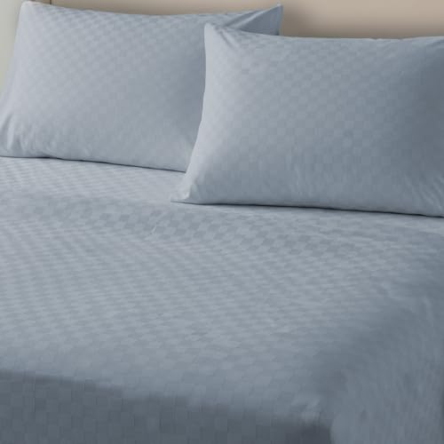 Urban Space 100% Cotton 300TC Jacquard bedsheets for King Size Bed, Pure Cotton Bedsheet King Bed, Checks bedsheet King Size with 2 Pillow Covers (108 x 108 Inches, Greyish Blue Cubes) - Image 2