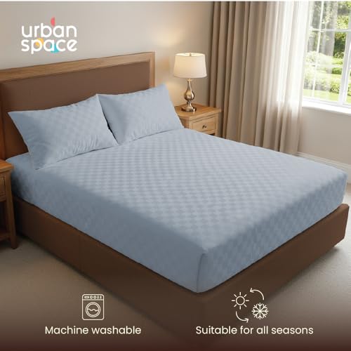 Urban Space 100% Cotton 300TC Jacquard bedsheets for King Size Bed, Pure Cotton Bedsheet King Bed, Checks bedsheet King Size with 2 Pillow Covers (108 x 108 Inches, Greyish Blue Cubes) - Image 5