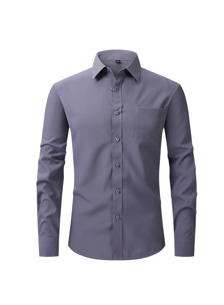 NIBEMINENT Thin Long Sleeved Slim Fitting Solid Color Men's Shirt - Image 1