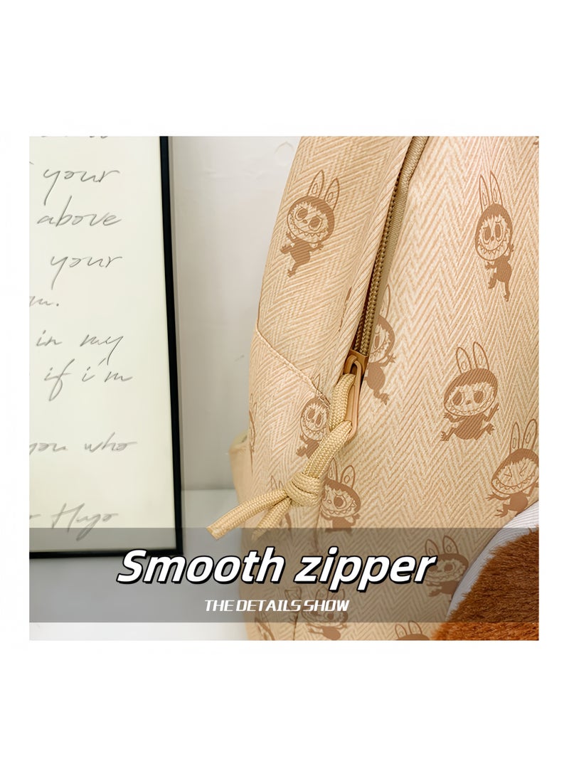 لابوبو حقيبة ظهر جديدة من Labu مصنوعة من القطيفة بعيون كبيرة ورسوم كرتونية لطيفة وصغيرة الحجم للسفر والترفيه وحقيبة ظهر عالية القيمة 36*32*12 سم - Image 2