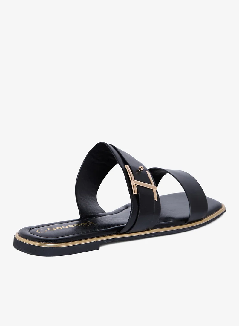 Geoomnii BLACK Geoomnii Flat Sandals for Women – Comfortable Slip-On Casual Summer Sandals for Daily Wear, Walking & Travel for Women | Best Price UAE