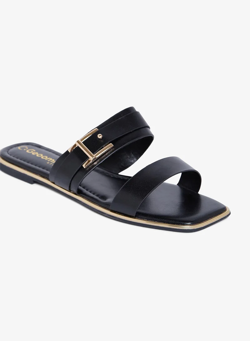 Geoomnii BLACK Geoomnii Flat Sandals for Women – Comfortable Slip-On Casual Summer Sandals for Daily Wear, Walking & Travel for Women | Best Price UAE