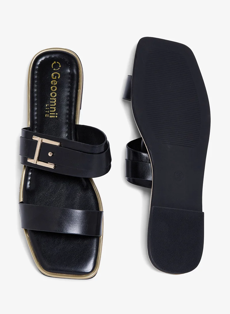 Geoomnii BLACK Geoomnii Flat Sandals for Women – Comfortable Slip-On Casual Summer Sandals for Daily Wear, Walking & Travel for Women | Best Price UAE
