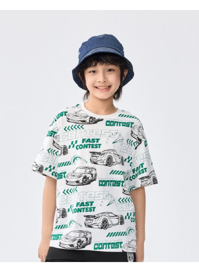 Balabala Kids Short Sleeve T-shirt Boys' Summer 2025 Collection Full Print Cotton Top - Image 1