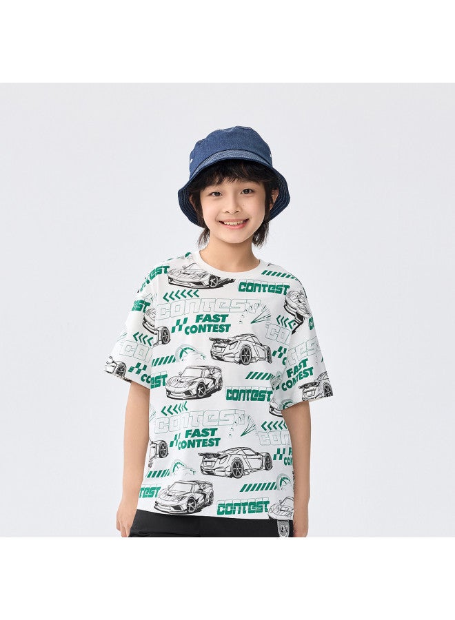 Balabala Kids Short Sleeve T-shirt Boys' Summer 2025 Collection Full Print Cotton Top - Image 2