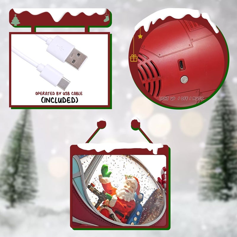 EDDORUNNING كرة ثلج عيد الميلاد بطائرة كبيرة مع سانتا كلوز والهدايا - كرة ثلج موسيقية مضاءة مع لمعان دوار، تعمل بالطاقة USB، ديكور العطلات (طائرة سانتا كلوز) - Image 2
