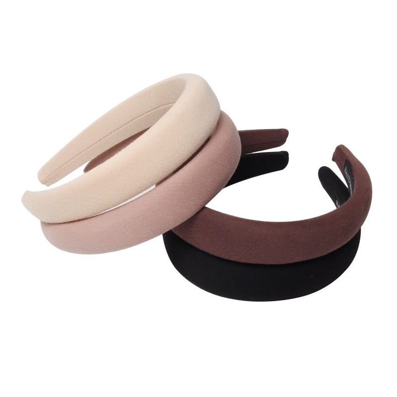 Cuizhiyu 4PK Simple Solid Headband with Sponge No Teeth Fabric Black Thick Hair Band Set for Women and Girls 12 inch Wide Hair Hoop Brown Series Hair Accessories Color B