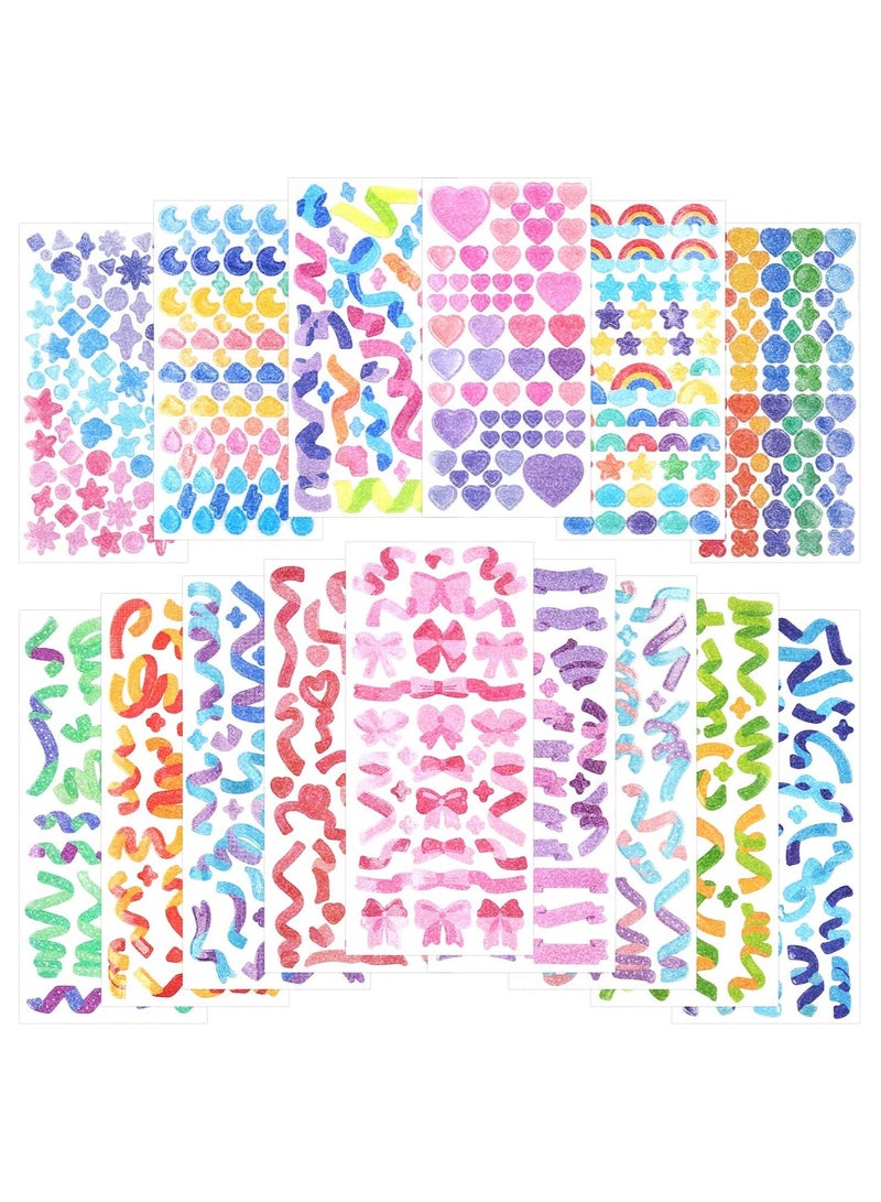 SYOSI 15 Sheets Scrapbook Stickers Laser Ribbon Confetti Sticker Shiny Decoration Bling Photo Conor for Journal Diary Album Card Making DIY Arts and Crafts  - Image 1