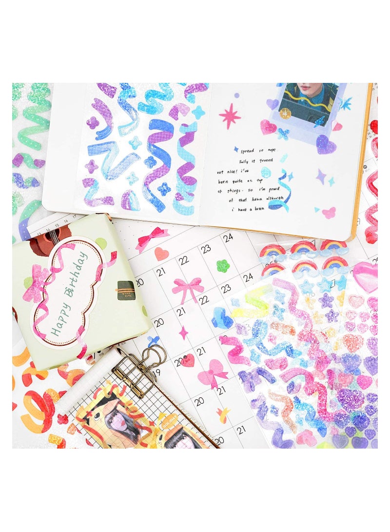 SYOSI 15 Sheets Scrapbook Stickers Laser Ribbon Confetti Sticker Shiny Decoration Bling Photo Conor for Journal Diary Album Card Making DIY Arts and Crafts  - Image 3