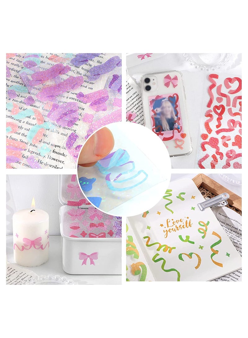 SYOSI 15 Sheets Scrapbook Stickers Laser Ribbon Confetti Sticker Shiny Decoration Bling Photo Conor for Journal Diary Album Card Making DIY Arts and Crafts  - Image 2