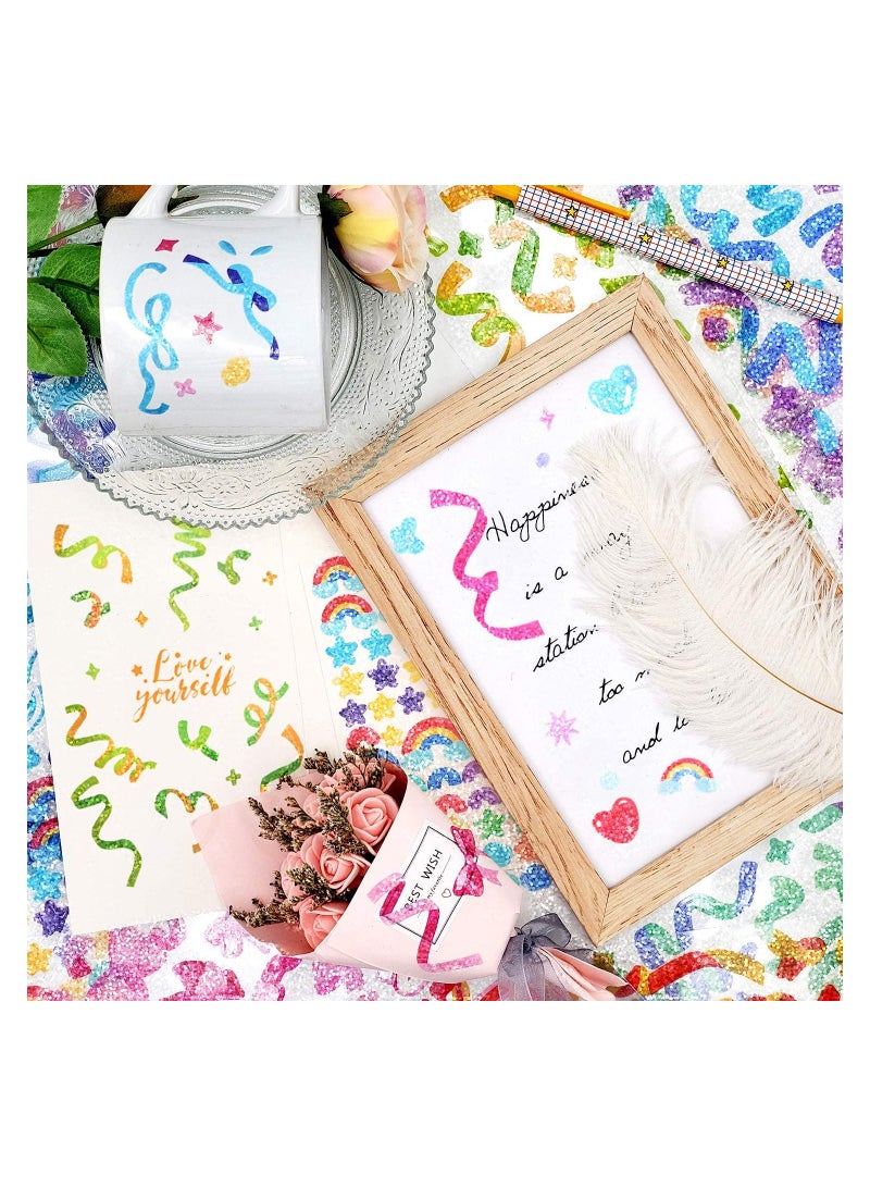SYOSI 15 Sheets Scrapbook Stickers Laser Ribbon Confetti Sticker Shiny Decoration Bling Photo Conor for Journal Diary Album Card Making DIY Arts and Crafts  - Image 4