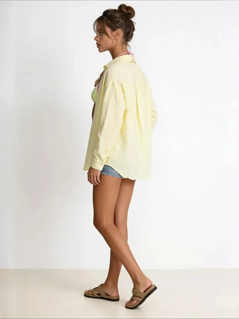 هابينس اسطنبول ISTANBUL Textured Embroidered Long Sleeve Shirt with Button Closure