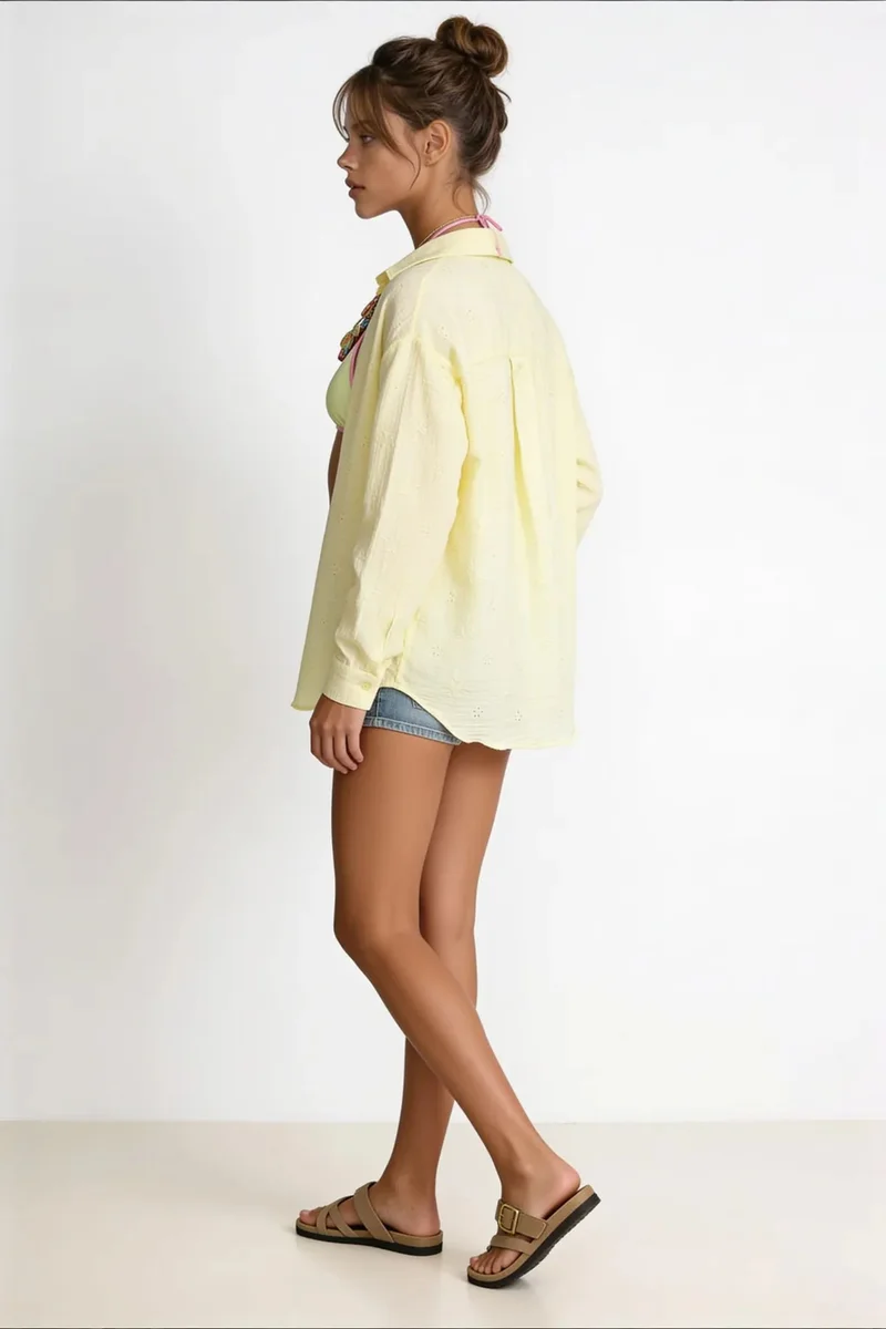 هابينس اسطنبول ISTANBUL Textured Embroidered Long Sleeve Shirt with Button Closure