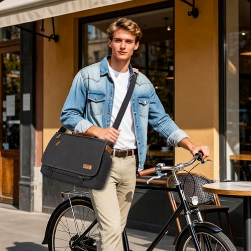 ESTARER Mens Messenger Bag 173 Inch Upgraded Waterresistant Canvas Laptop Bag Computer Shoulder Bag for College Travel Work Dark Grey - Image 3