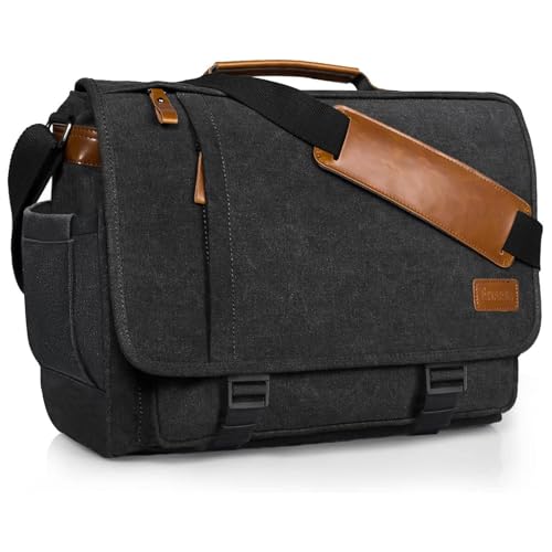 ESTARER Mens Messenger Bag 173 Inch Upgraded Waterresistant Canvas Laptop Bag Computer Shoulder Bag for College Travel Work Dark Grey - Image 1