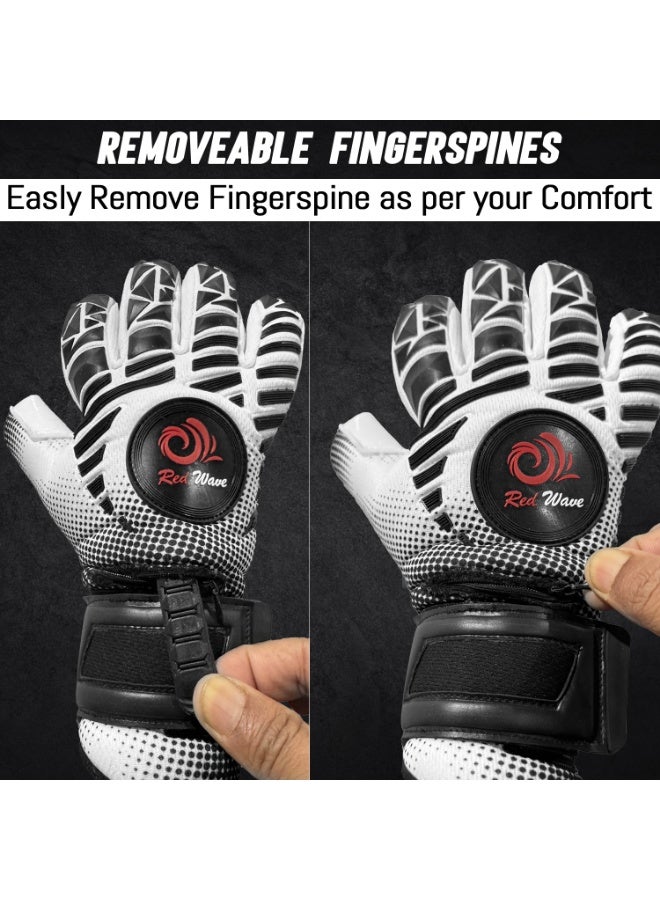 REDWAVE Goalkeeper Gloves with Removable Fingerspine Protection | Negative Cut Football Goalkeeper Gloves | Neoprene Backhand & Strong Grip for Training - Image 3