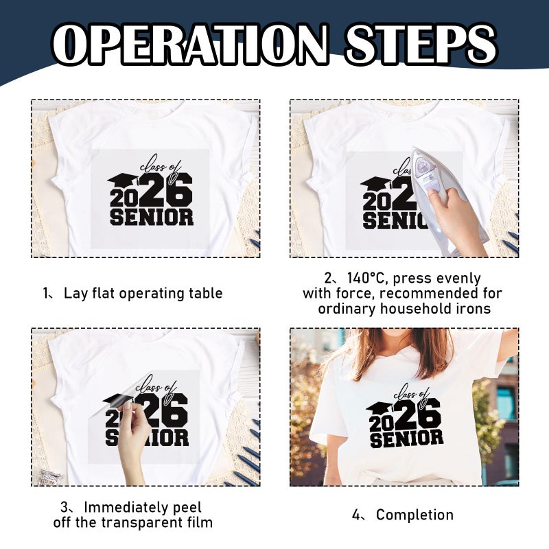 Dazoratix Senior Iron on Transfers - 20 Sheets Graduation Class of 2026 DTF Ready to Press Heat Patches Graduate Student Stickers Vinyl Decals for T Shirts Clothing Hat Bag DIY Crafts Decoration Gifts - Image 5