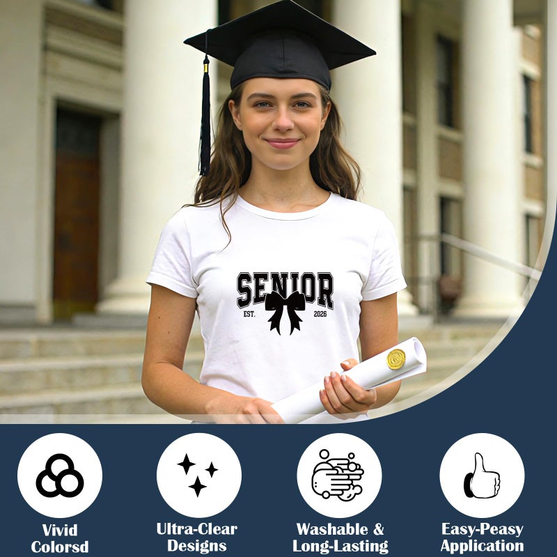 Dazoratix Senior Iron on Transfers - 20 Sheets Graduation Class of 2026 DTF Ready to Press Heat Patches Graduate Student Stickers Vinyl Decals for T Shirts Clothing Hat Bag DIY Crafts Decoration Gifts - Image 4