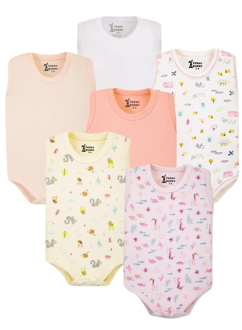 Funny Bunny Pack of 6 Cotton Wide Cut Bodysuit for Baby - Image 1