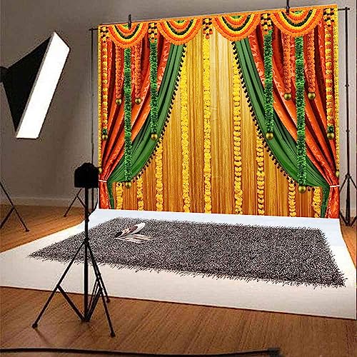 Lofaris India Pooja Photography Backdrop Puja Ganpati Pooja Traditional Mehndi Festival Background Decorations Wedding Party Marigold Garlands Photo Props 10x7ft - Image 3