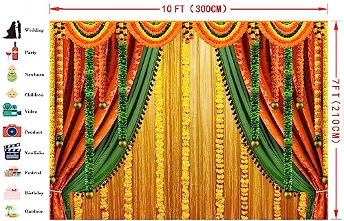 Lofaris India Pooja Photography Backdrop Puja Ganpati Pooja Traditional Mehndi Festival Background Decorations Wedding Party Marigold Garlands Photo Props 10x7ft - Image 4