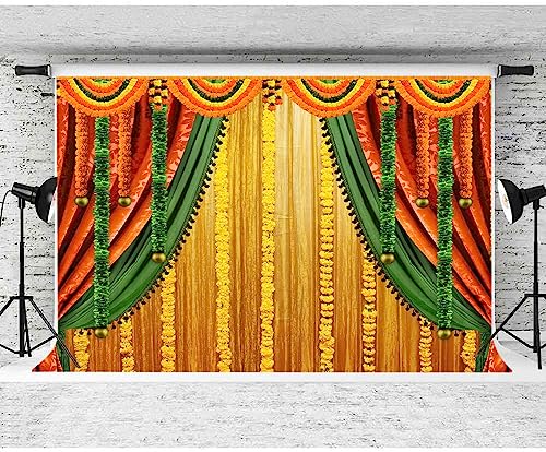 Lofaris India Pooja Photography Backdrop Puja Ganpati Pooja Traditional Mehndi Festival Background Decorations Wedding Party Marigold Garlands Photo Props 10x7ft - Image 2
