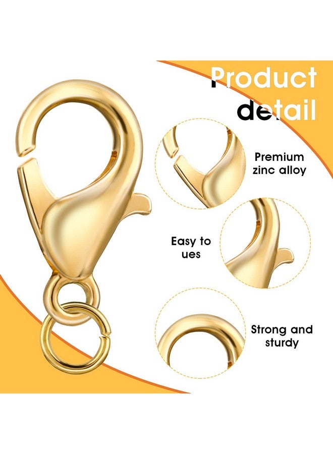 جريفوسيا 300 قطعة مشابك مخلب جراد البحر مع حلقات القفز المفتوحة 12 مم مشابك جراد البحر المعدنية لصناعة المجوهرات سوار حرفي صناعة يدوية (مشبك ذهبي: 12 × 7 مم + حلقة: 5 مم) - Image 5