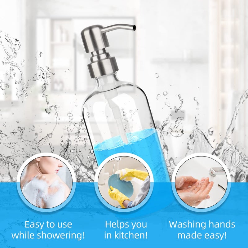 Arktek Glass Soap Dispenser - Clear Dish For Kitchen  Refillable Liquid Hand With Rust Proof Stainless Steel Pump Bathroom  Countertop (17 Ounce/ 500 Ml) - Image 4