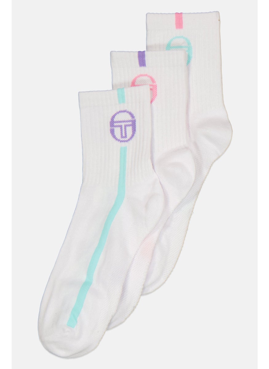 Sergio Tacchini - Women 3 Pair Brand Logo Crew Socks, White - Image 1