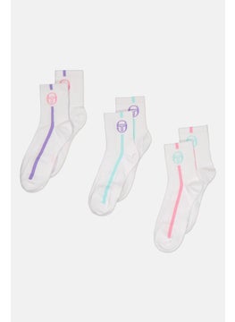 Women 3 Pair Brand Logo Crew Socks, White