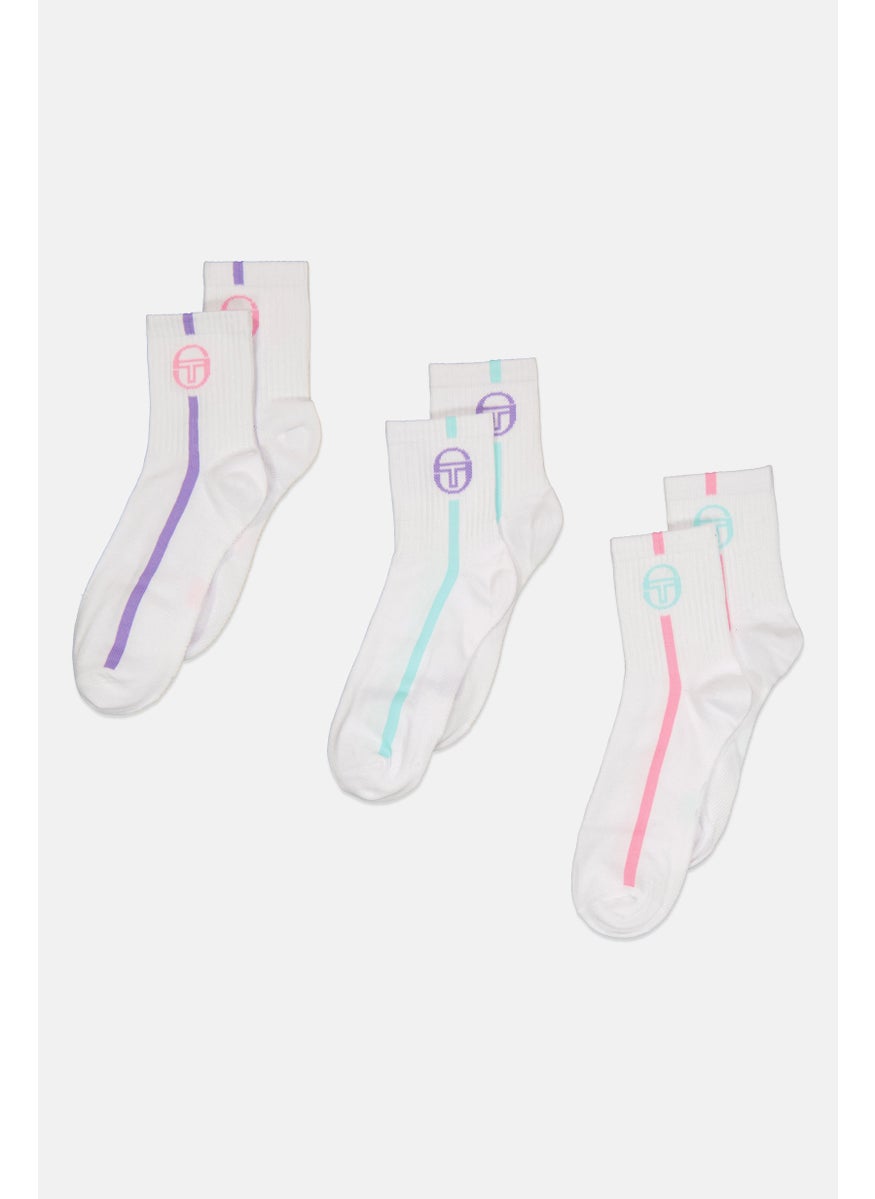 Sergio Tacchini - Women 3 Pair Brand Logo Crew Socks, White - Image 1