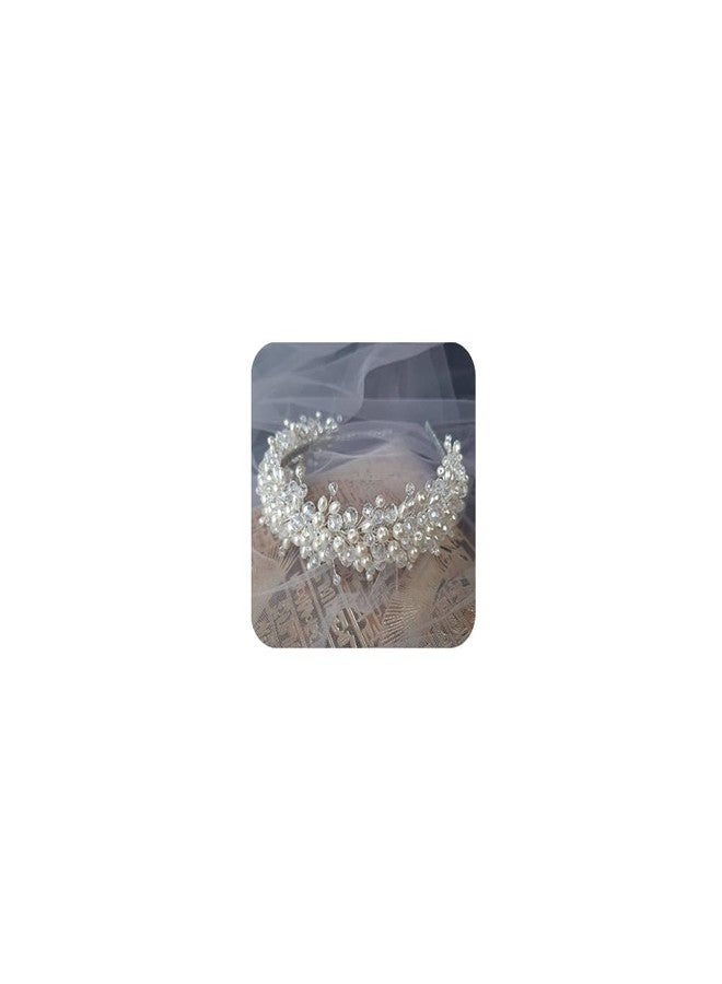 Aimimier Aimimer Bridal Crystal Faux Pearl Headband Handmade Tiara Crown for Women - Image 1