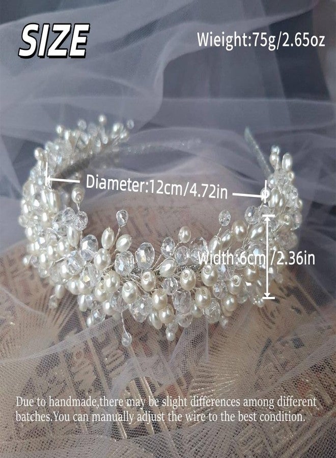 Aimimier Aimimer Bridal Crystal Faux Pearl Headband Handmade Tiara Crown for Women - Image 2