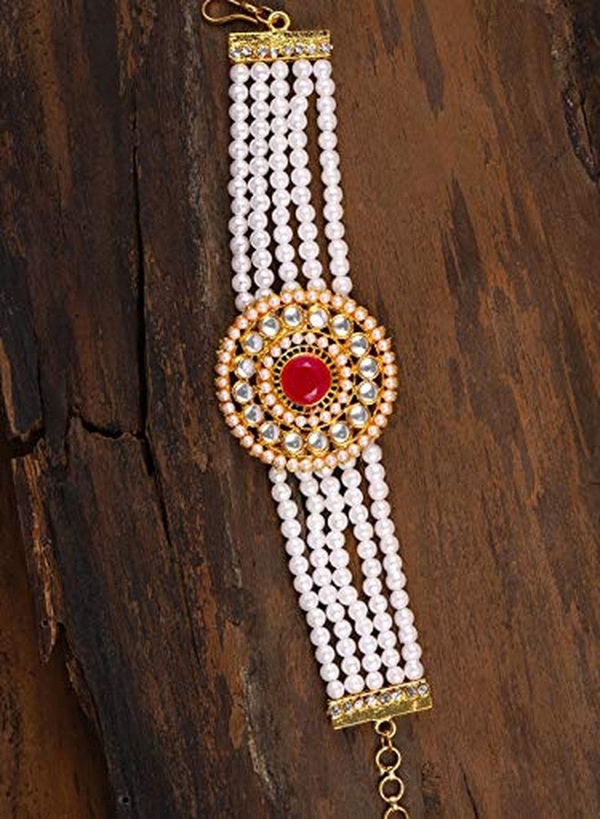 ZAVERI PEARLS Red Non Precious Metal Multi Strand Bracelet for Women (ZPFK9051) - Image 5