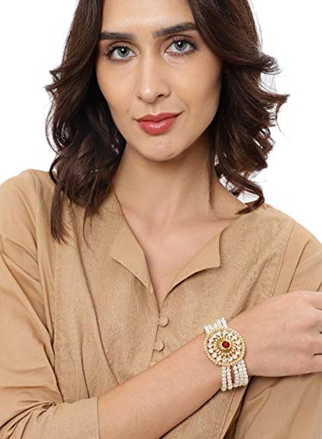 ZAVERI PEARLS Red Non Precious Metal Multi Strand Bracelet for Women (ZPFK9051) - Image 4