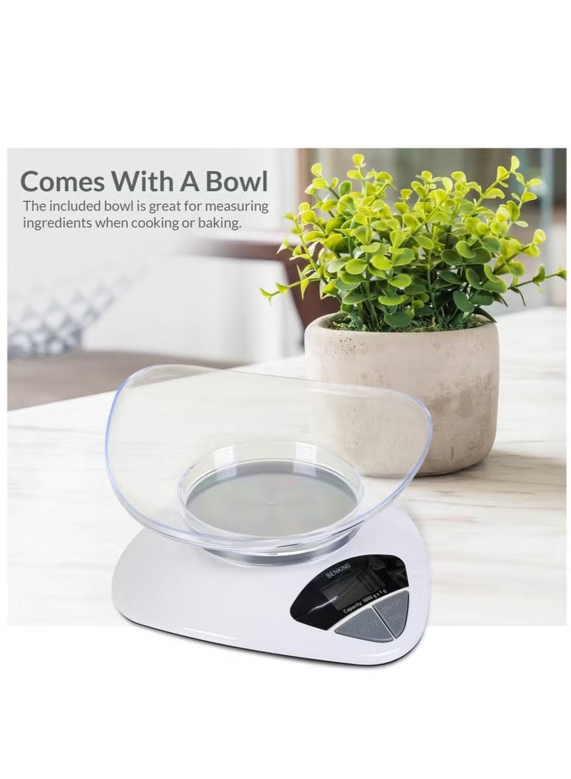 بينكينج ميزان مطبخ رقمي مع وعاء واحد من البلاستيك ميزان وزن ميكانيكي يصل وزنه إلى 5 كجم (أبيض) - Image 2