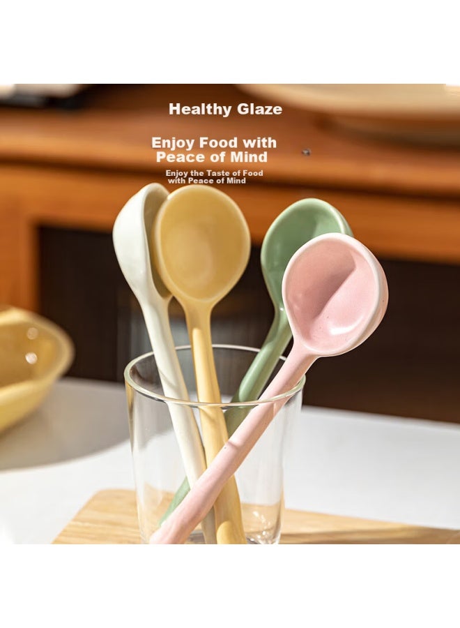 Dipple Ceramic Spoon Cute Candy Color Small Soup Spoon Household Eating Spoon High-Value Long Handle Spoon Dessert Spoon - Image 4