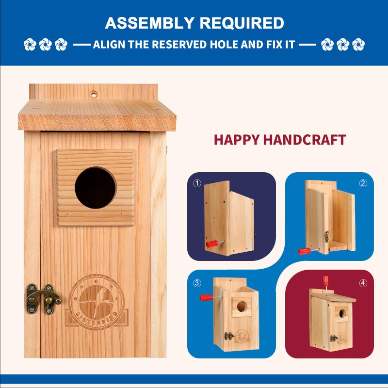 SISTERBIRD Bluebird Houses for Outside, Blue Bird Houses for Outdoors, Premium Bird House, Pack of 2 Bluebird House, Wooden Birdhouses Kits for Adults for Durable Yard Decor - Image 3