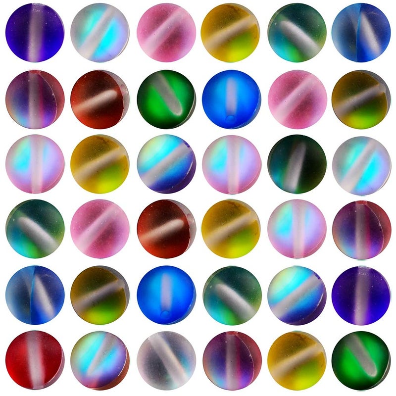 Matte Aurora Crystal Glass Beads 100pcs 8mm Flash Glitter Shining Mermaid Round Loose Aura Bead Frosted Moonstone for Jewelry Making Multicolor 8mm