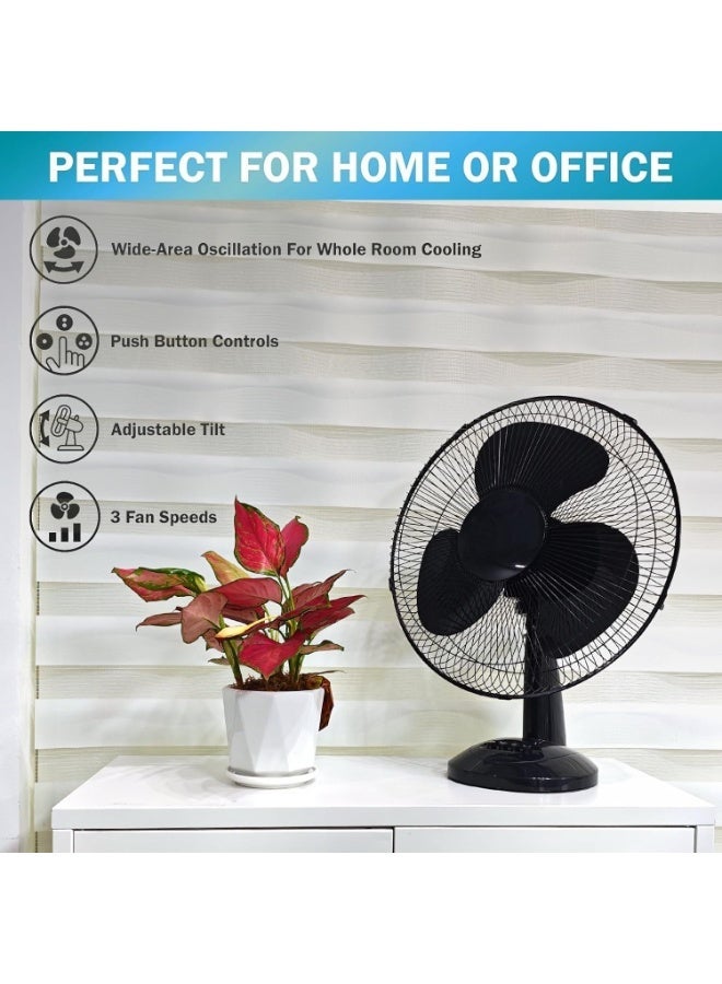 Denx 16 Inch Table Fan with 3 Speeds, Quiet Oscillating Pedestal Stand Fan for Bedroom, Office, Home Use, Portable Floor Fan with Portable Desk & Pedestal Fan, DX2546 - Image 1