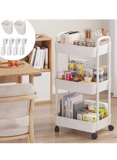 VUCATIN 3-Tier Rolling Utility Cart with Wheels Detachable Utility Storage Cart Rack with Handle and Lockable Casters Multi-Functional Storage Trolley for Office Kitchen Bathroom (White 3-Tier)  - Image 1